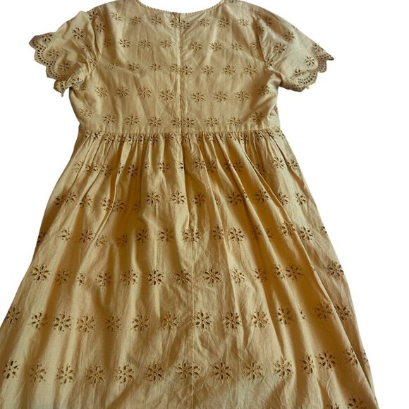 Madewell Scalloped Eyelet Midi Dress Golden Yellow Floral Size 14 Women's NWT - Picture 9 of 11